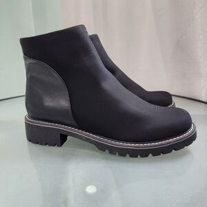 Black Rivet Zipper Ankle Boots Low Heel
